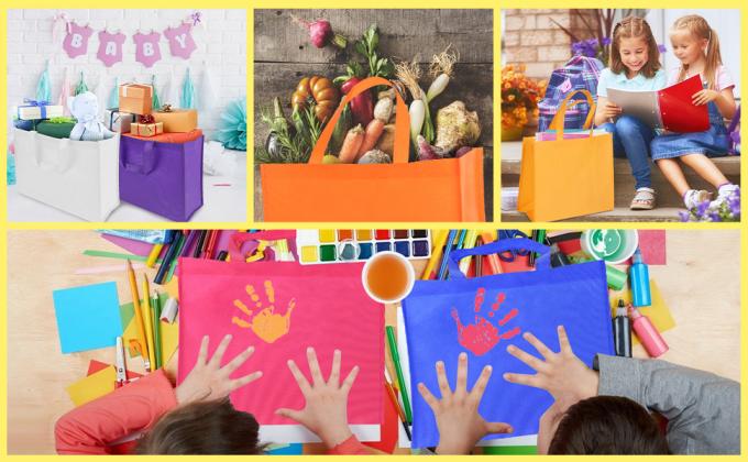 El totalizador no tejido del ultramarinos de la tela, reforzó las compras grandes resistentes de la manija, bolsos reutilizables de la caja de la cocina 7