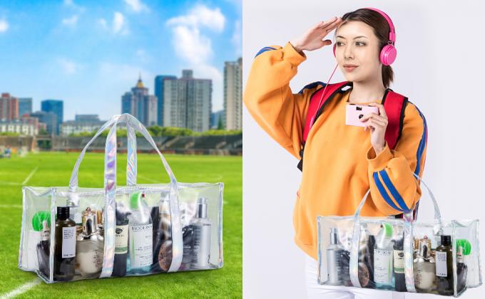 Bolso del almacenamiento del artículo de tocador del maquillaje del viaje del PVC, capacidad grande Tote Bag, organizador cosmético Bag de la ropa 2