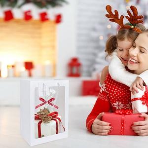 El cuadrado de las bolsas de papel de Kraft empaqueta, bolsa de papel gruesa con la ventana para la boda, partido, cumpleaños, compras, flor empaqueta 6
