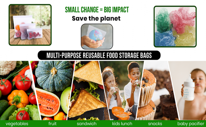 PEVA, silicón, bolsos que se puede volver a sellar de la comida del congelador del almacenamiento reutilizable, envase hermético del almuerzo del Zip lockk de la prueba del escape 6