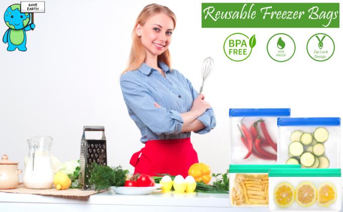 PEVA, silicón, bolsos que se puede volver a sellar de la comida del congelador del almacenamiento reutilizable, envase hermético del almuerzo del Zip lockk de la prueba del escape 7