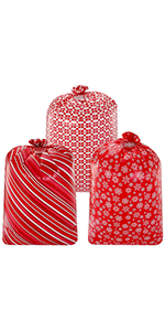 3 bolsos plásticos del regalo de la Navidad roja de gran tamaño